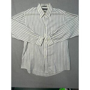 David Taylor Men's 16.5 34/35 Long Sleeve Navy Cream Striped Dress Shirt USED